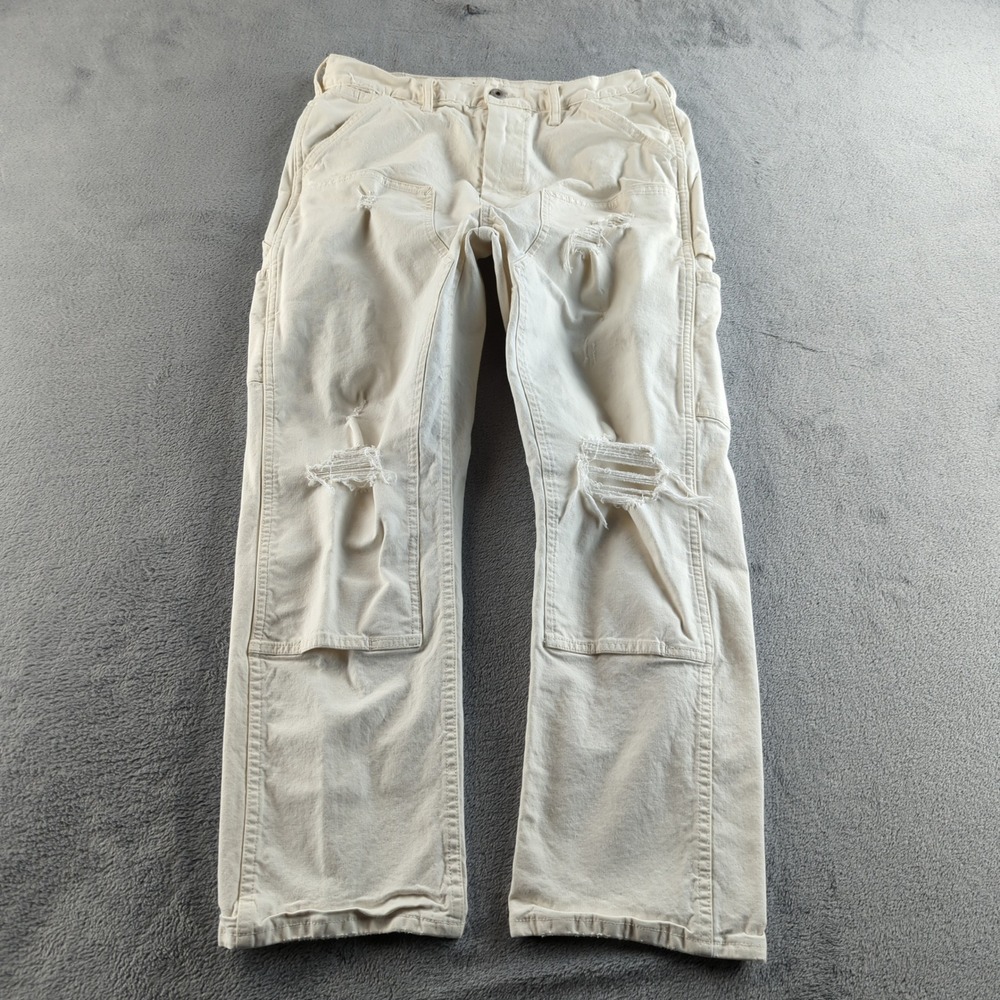 AE77 Carpenter Pants 31x26 Cream Distressed Loose Baggy Skate Grunge‎ Y2K Style